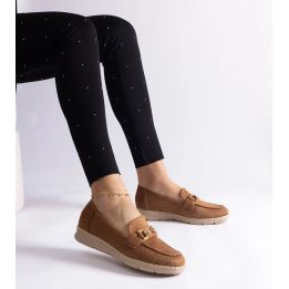 Mokasinai moterims iš karamelinio eko zomšo Sandoval
