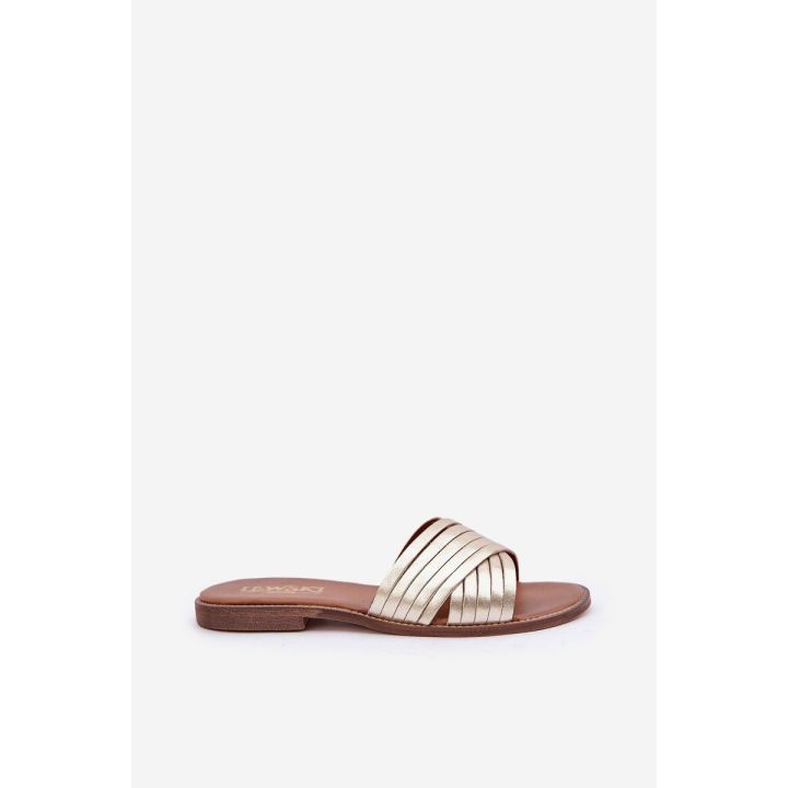 Auksinės odinės moteriškos šlepetės Shoes