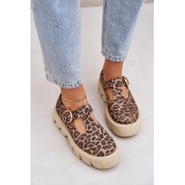 Rudos zomšinės loafer tipo šlepetės su sagtimi, leopardinis raštas Zazoo