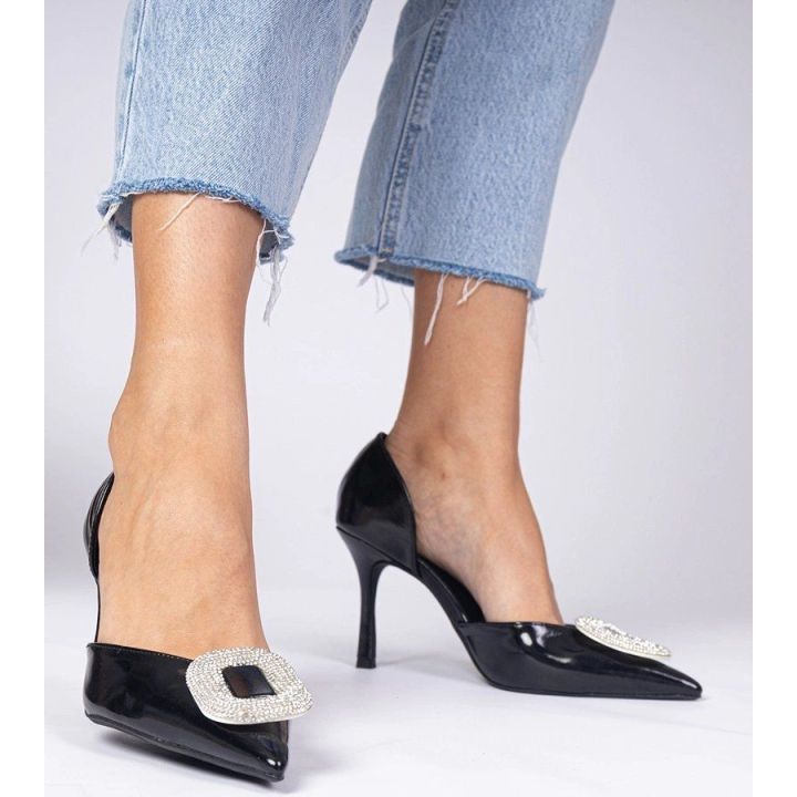 Juodos spalvos szpilki zdobione cyrkoniami Coluga