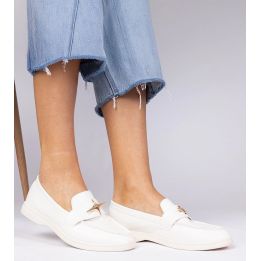 Moteriškos baltos mokasinos su auksine detale Senna