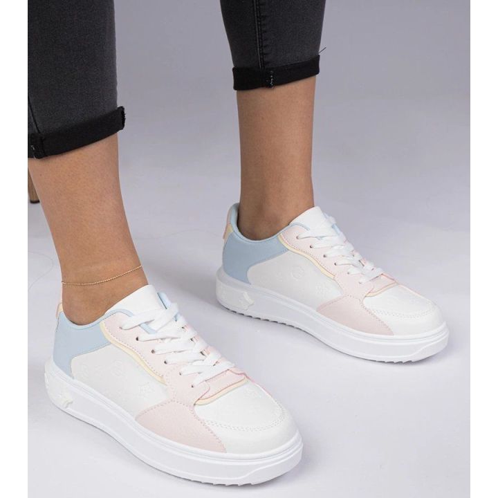 Laisvalaikio batai baltai rožiniai iš ekologiškos odos
