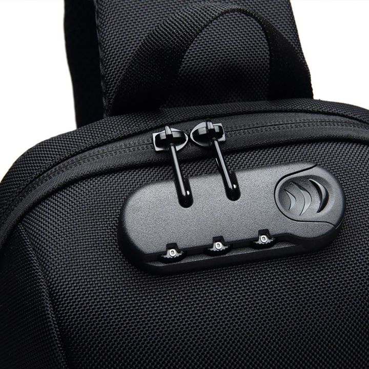 Miesto kuprinė per vieną petį Premium, apsauga nuo vagysčių, USB, juoda