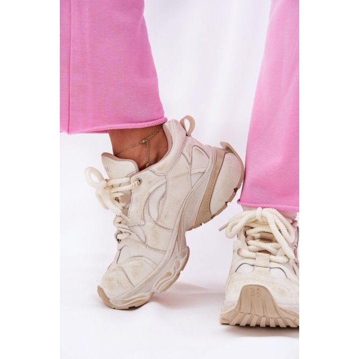 Sportbačiai moterims smėlio spalvos odiniai