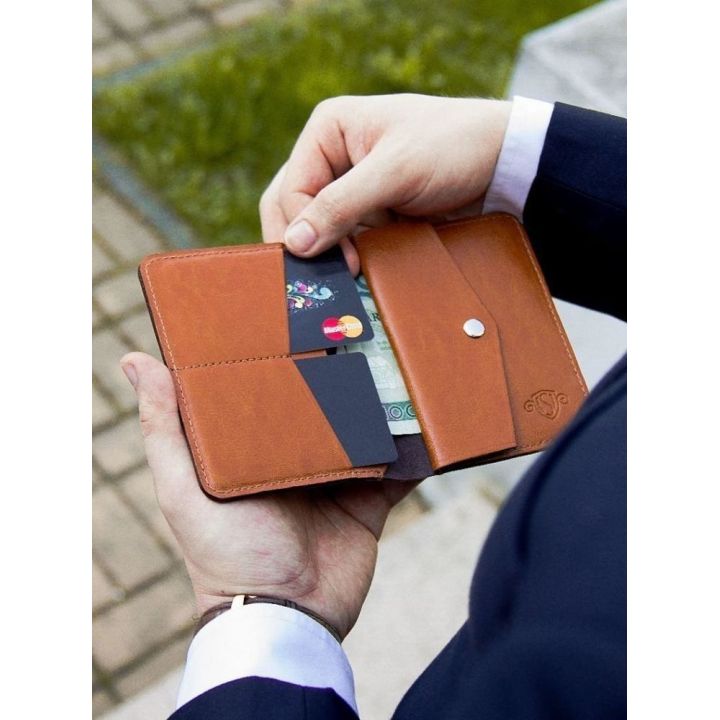 Plona vyriška odinė piniginė su monetų laikikliu SOLIER SLIM DARK BROWN