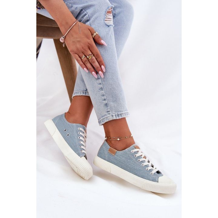Mėlyni patogūs medžiaginiai sportiniai bateliai moterims