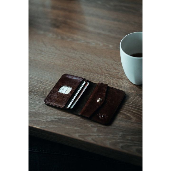Plona vyriška odinė piniginė su monetų laikikliu SOLIER SLIM DARK BROWN