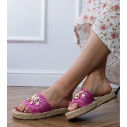Rožinės pintos espadrilės šlepetės su kriauklelėmis moterims