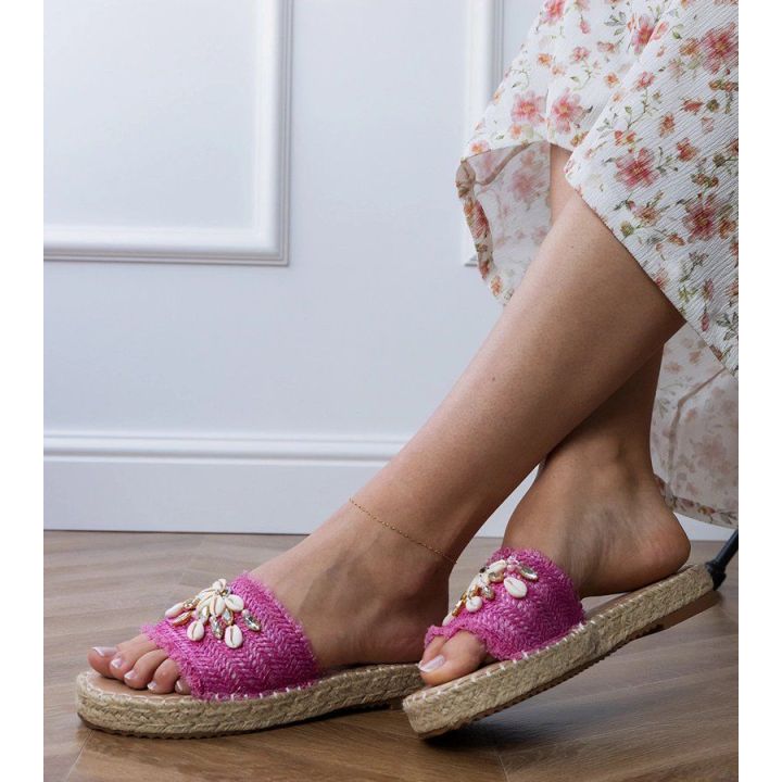 Rožinės pintos espadrilės šlepetės su kriauklelėmis moterims