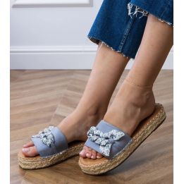 Moteriškos mėlynos espadrilės šlepetės su kaspinu