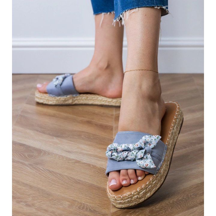 Moteriškos mėlynos espadrilės šlepetės su kaspinu