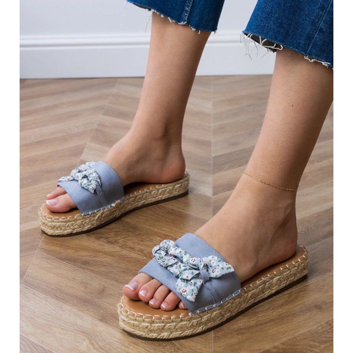 Moteriškos mėlynos espadrilės šlepetės su kaspinu