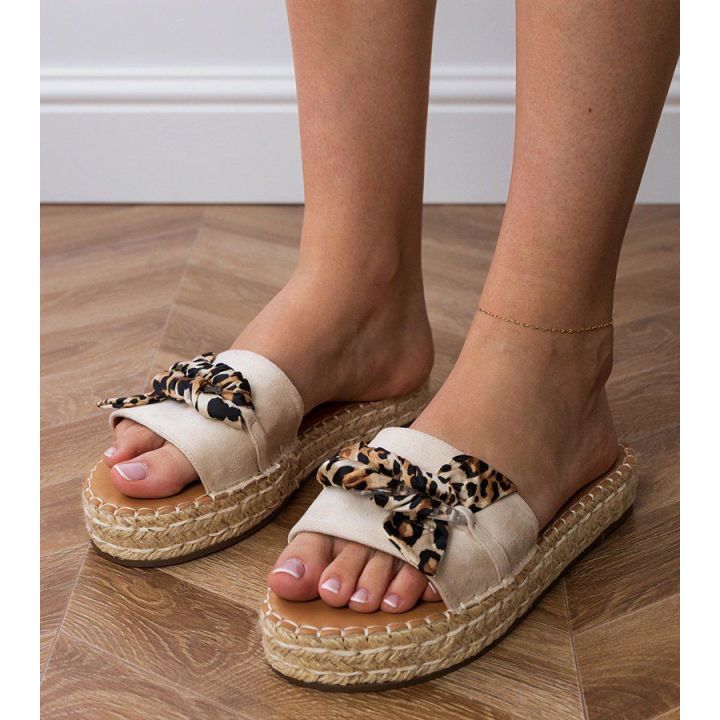 Moteriškos smėlio espadrilės šlepetės su kaspinėliu vasarai