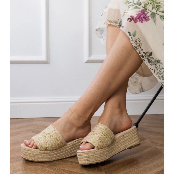 Moteriškos auksinės espadrilės šlepetės su platforma