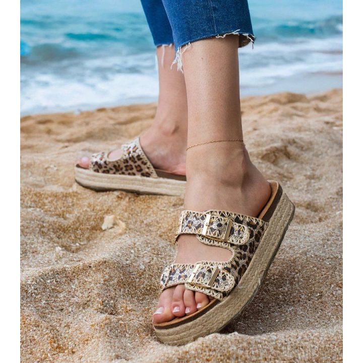 Moteriškos panterinės espadrilės šlepetės su sagtimis