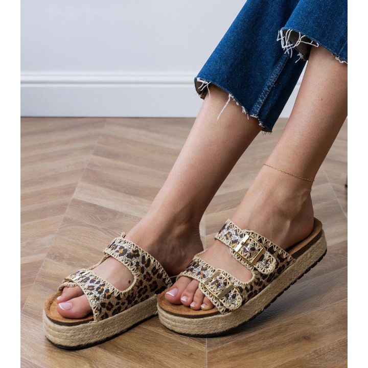 Moteriškos panterinės espadrilės šlepetės su sagtimis