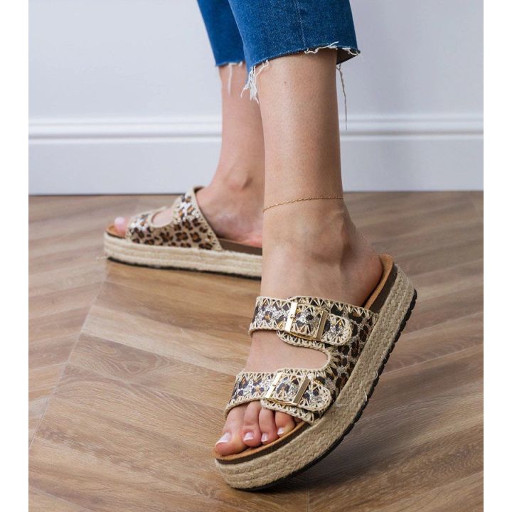 Moteriškos panterinės espadrilės šlepetės su sagtimis