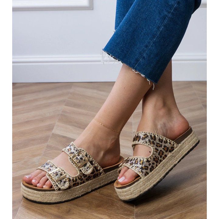 Moteriškos panterinės espadrilės šlepetės su sagtimis