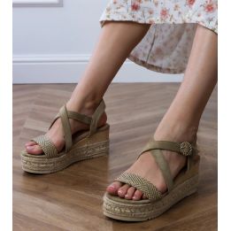 Moteriškos žalios vasarinės espadrilės su platforma