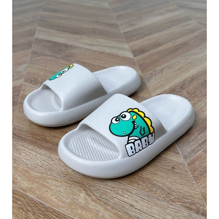 Šlepetės vaikiškos pilkos su dinozauro piešiniu Baby
