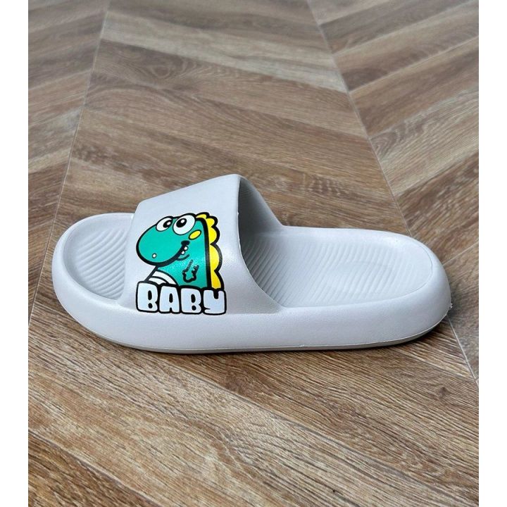 Šlepetės vaikiškos pilkos su dinozauro piešiniu Baby