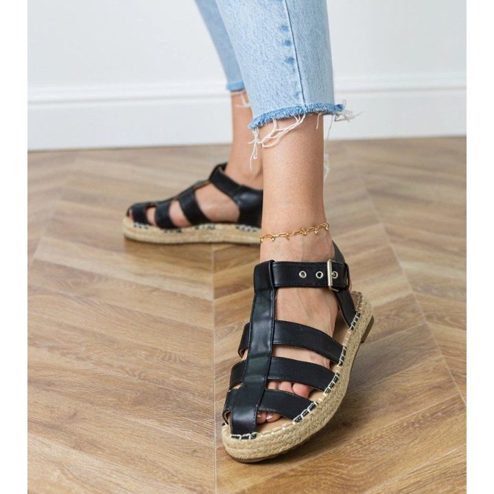 Moteriški juodi espadrilės sandalai su uždaru priekiu