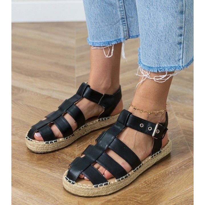 Moteriški juodi espadrilės sandalai su uždaru priekiu