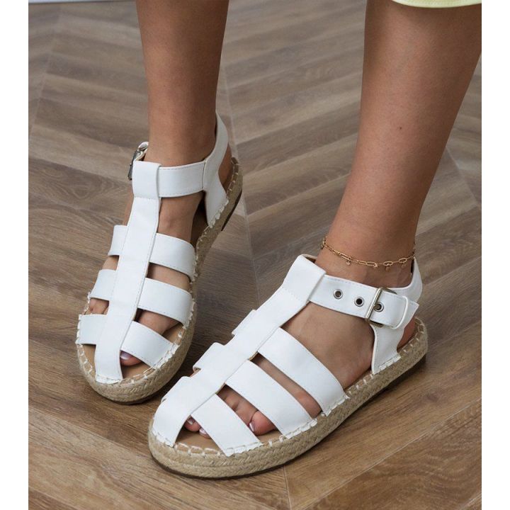 Uždari baltos spalvos moteriški espadrilės tipo sandalai