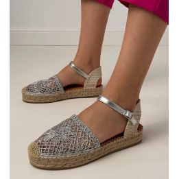 Sidabrinės ažūrinės espadrilės sandalai moterims