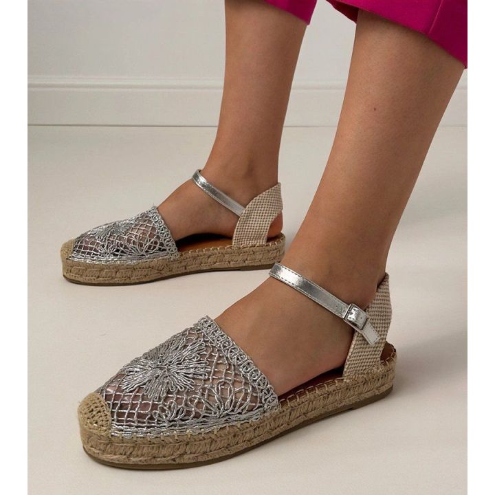 Sidabrinės ažūrinės espadrilės sandalai moterims