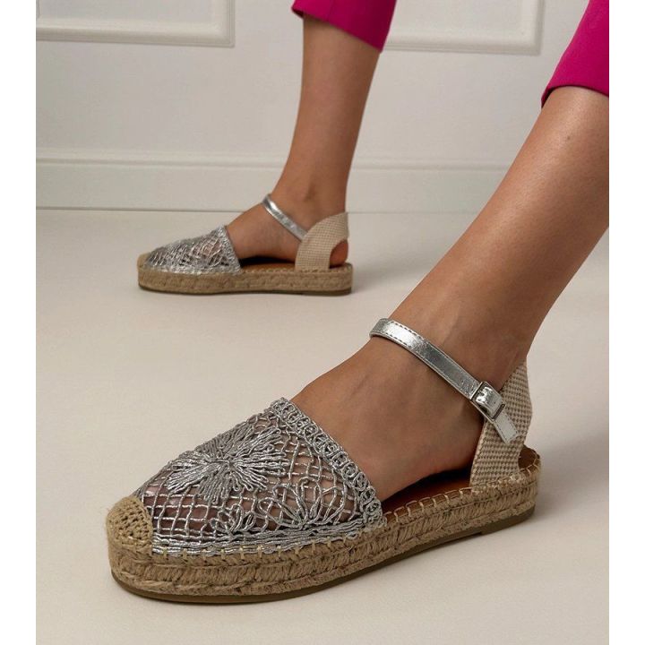 Sidabrinės ažūrinės espadrilės sandalai moterims