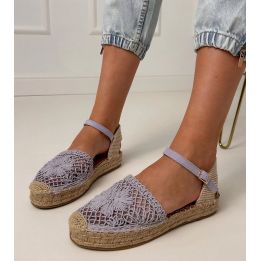 Violetinės ažūrinės espadrilės sandalai su dirželiu