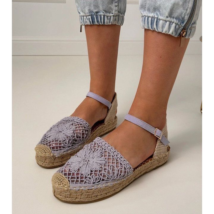 Violetinės ažūrinės espadrilės sandalai su dirželiu