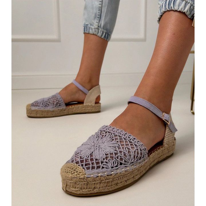 Violetinės ažūrinės espadrilės sandalai su dirželiu
