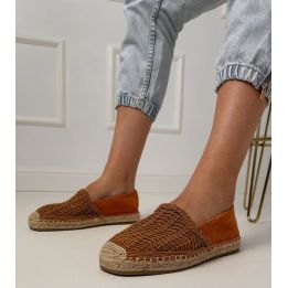 Rudos ažūrinės espadrilės ant platformos moterims