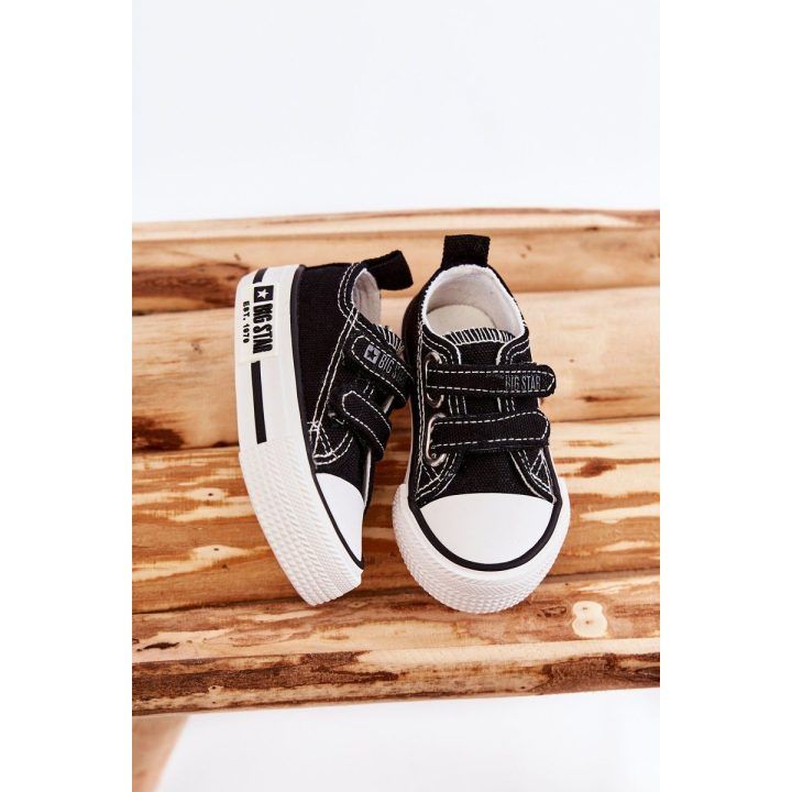 Vaikams medžiaginiai laisvalaikio batai su lipniais užsegimais juodos spalvos BIG STAR SHOES