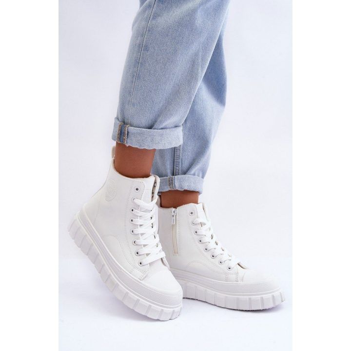 Odiniai dygsniuoti suvarstomi sportbačiai Big Star balti BIG STAR SHOES