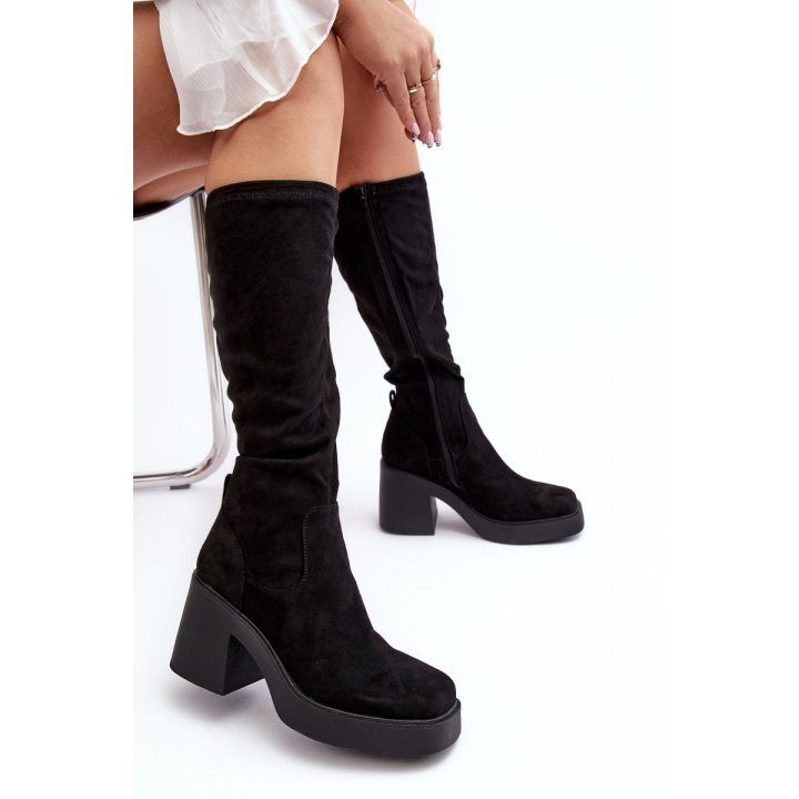 Ilgaauliai batai virš kelių su dideliu kulnu D&A SN622-10A Black S.BARSKI