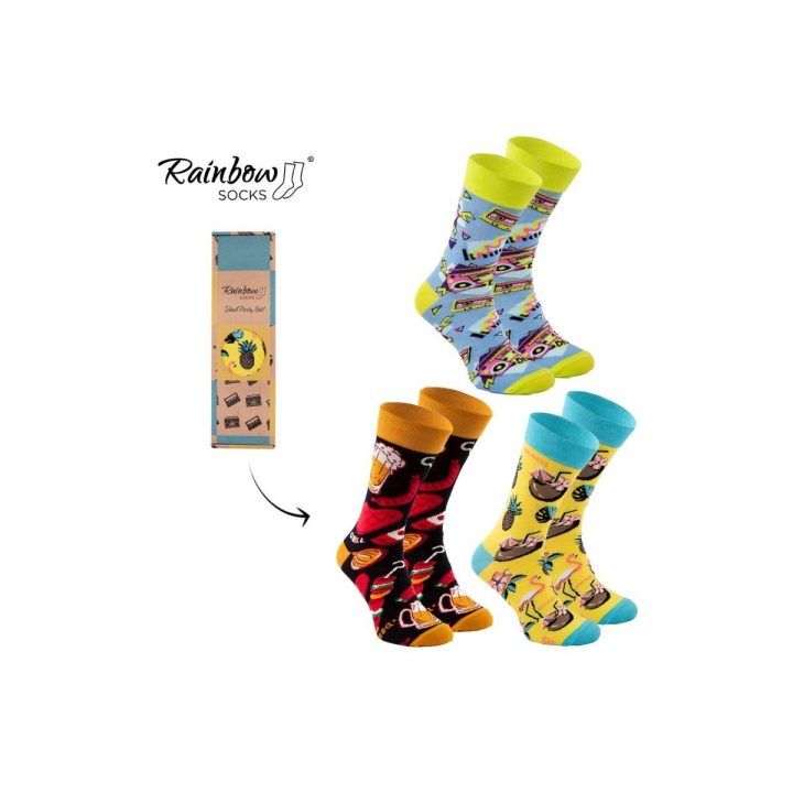 Kojinių rinkinys PARTY BOX 3 poros vaivorykštinių kojinių ZOOKSY/RAINBOW SOCKS