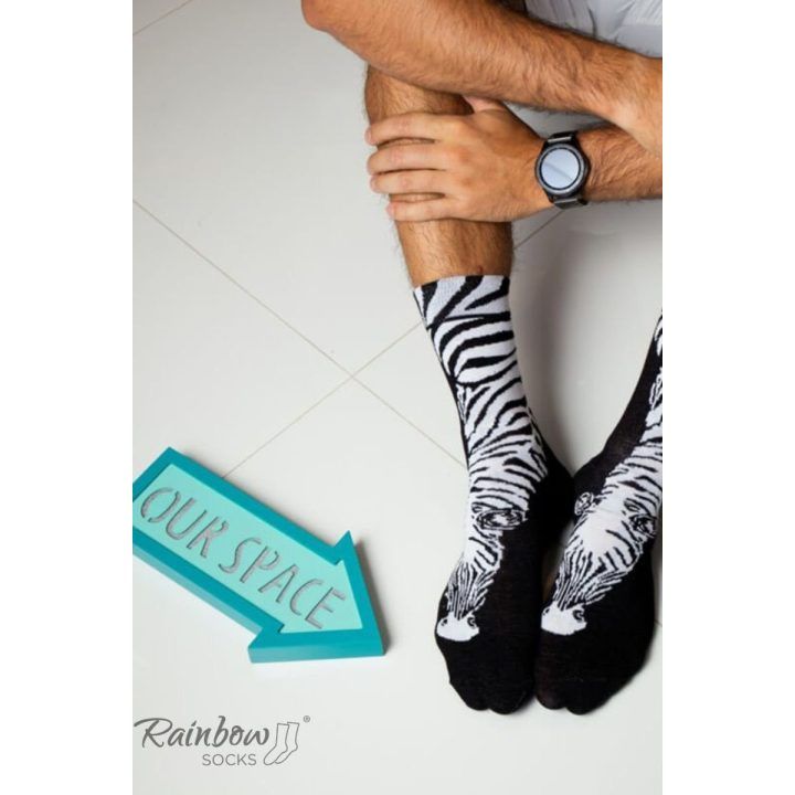 kojinės su gyvūnų motyvais Zebra Panda juoda ir balta 2 poros ZOOKSY/RAINBOW SOCKS