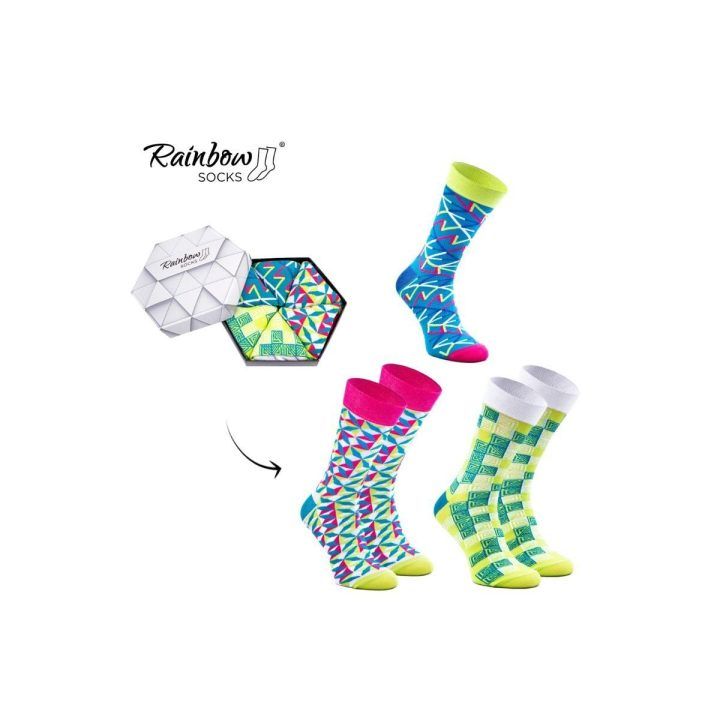 kojinės su geometriniais raštais iš 3 porų ZOOKSY/RAINBOW SOCKS