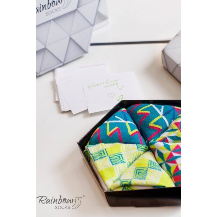 kojinės su geometriniais raštais iš 3 porų ZOOKSY/RAINBOW SOCKS
