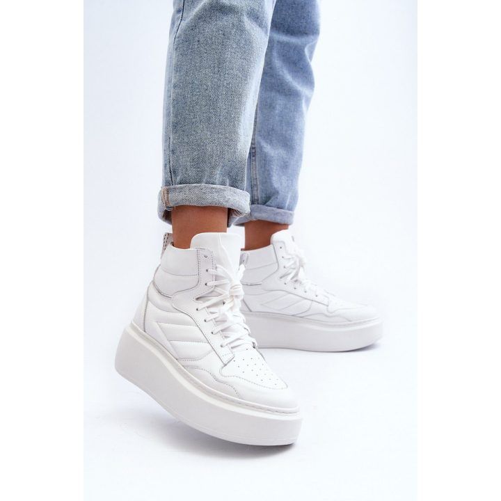 Zazoo 3392/X Moterų odiniai platforminiai sportiniai bateliai White ZAZOO
