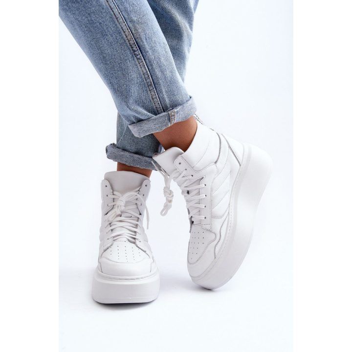 Zazoo 3392/X Moterų odiniai platforminiai sportiniai bateliai White ZAZOO