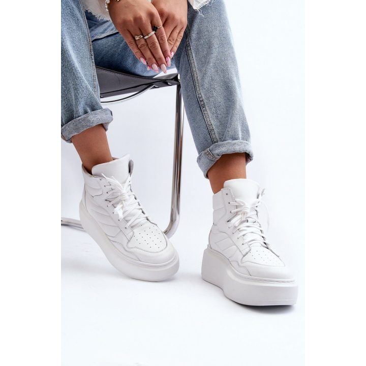 Zazoo 3392/X Moterų odiniai platforminiai sportiniai bateliai White ZAZOO