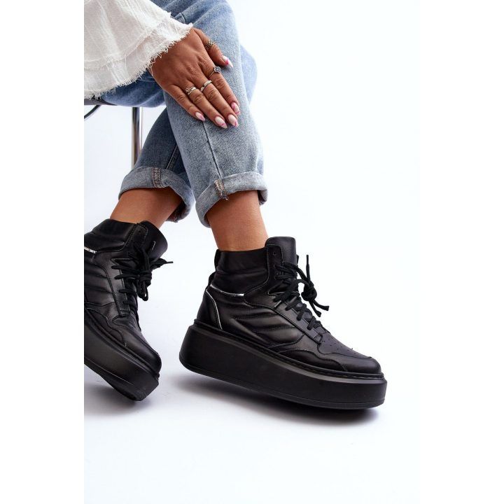 Zazoo 3392/X Moterų odiniai platforminiai sportiniai bateliai Black ZAZOO