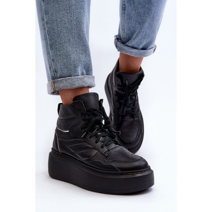Zazoo 3392/X Moterų odiniai platforminiai sportiniai bateliai Black ZAZOO