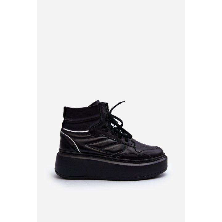 Zazoo 3392/X Moterų odiniai platforminiai sportiniai bateliai Black ZAZOO