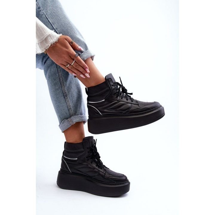 Zazoo 3392/X Moterų odiniai platforminiai sportiniai bateliai Black ZAZOO