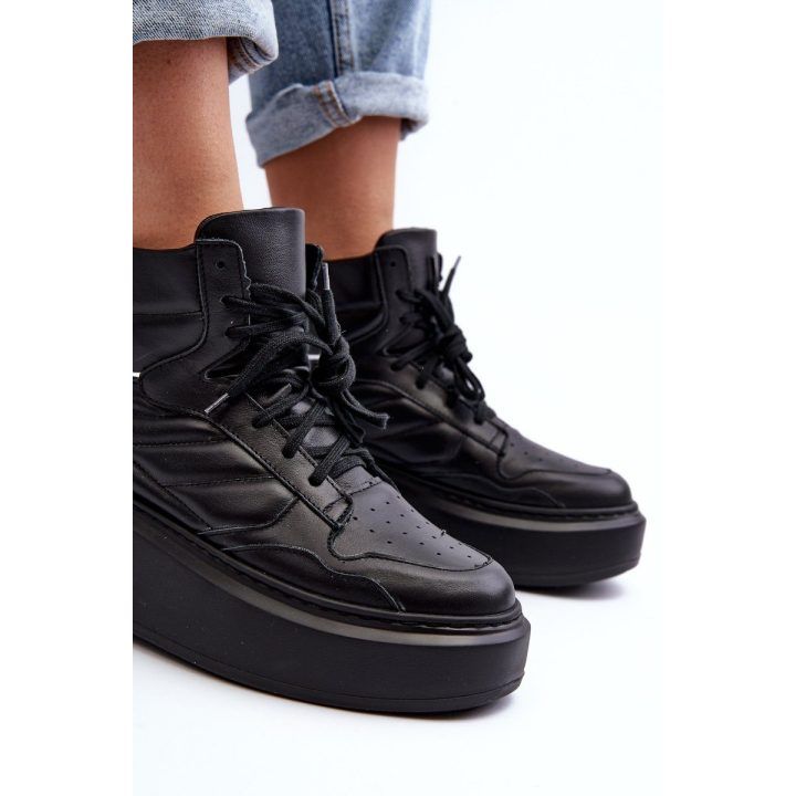 Zazoo 3392/X Moterų odiniai platforminiai sportiniai bateliai Black ZAZOO